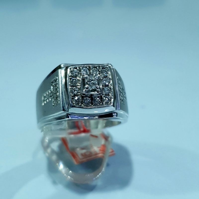 Cincin Berlian Pria Ring Perak Palladium