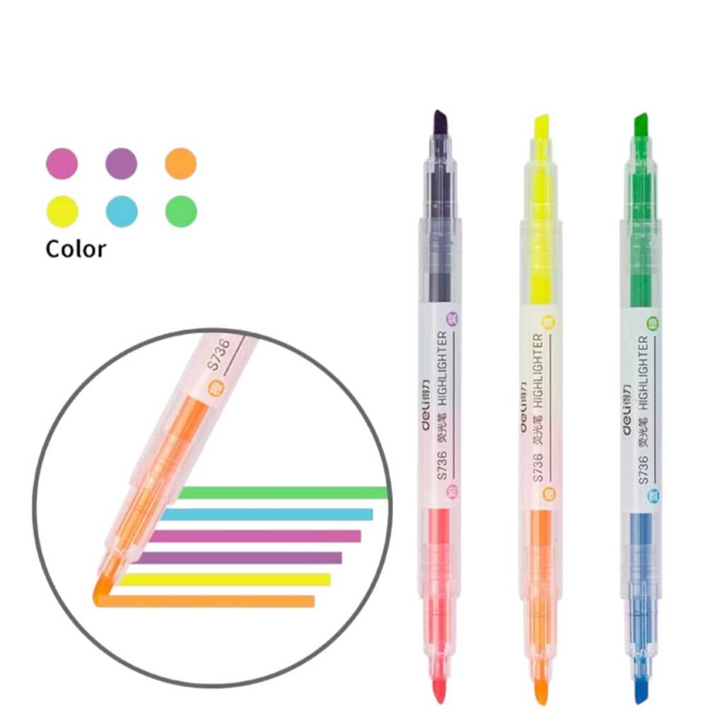 

DELI - S736 highlighter ujung 2 warna 3pcs/pak 6 warna