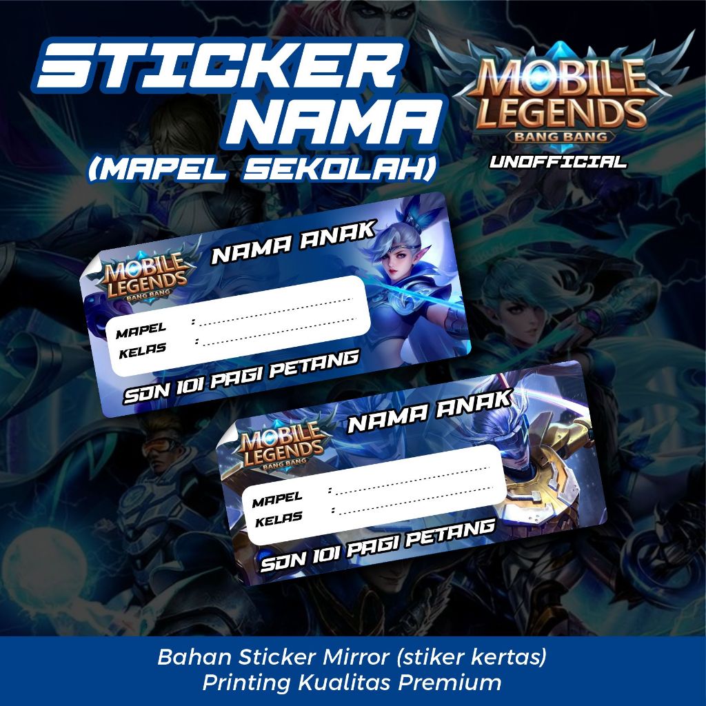 

STICKER NAMA MAPEL SEKOLAH 35 PCS HERO KARAKTER MOBILE LEGENDS MIRROR PREMIUM STIKER MATA PELAJARAN