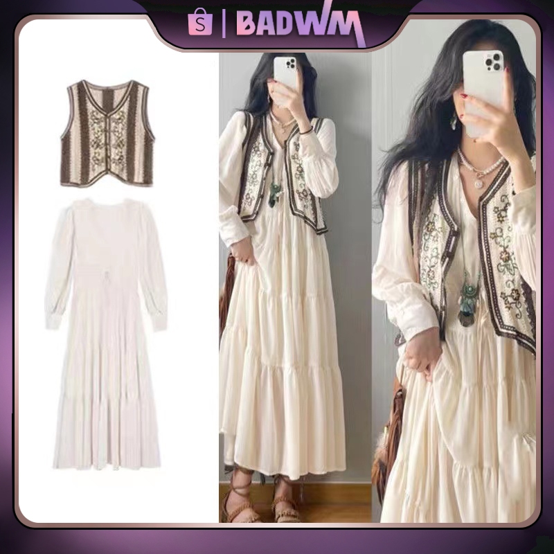 COD##V Neck Dress Import /Long dress set/dress korean style muslim/Vintage Dress