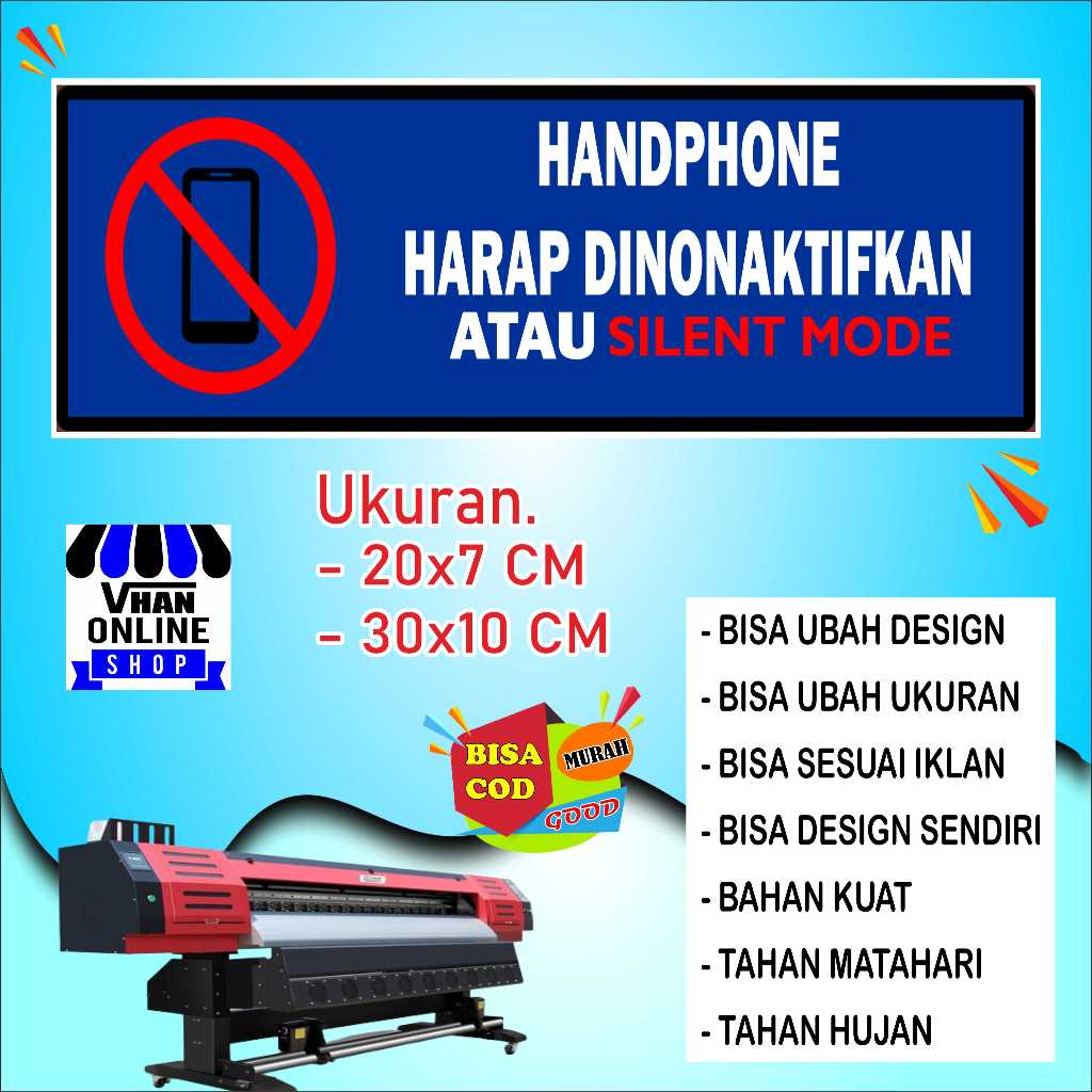 

Cetak Stiker Tulisan Non Aktifkan HP Bahan Tahan Air Biru