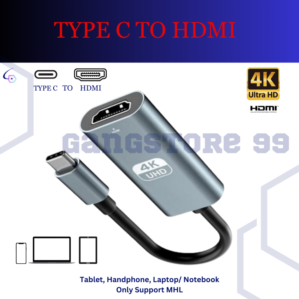 CONVERTER TYPE C TO HDMI/ USB-C TO HDMI/ HDMI 4K 60HZ/For Laptop PC Phone TV