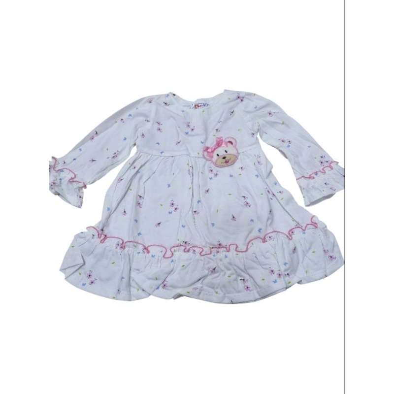 Gaun Bayi Anak Tangan Panjang putih Motif Bunga Kecil