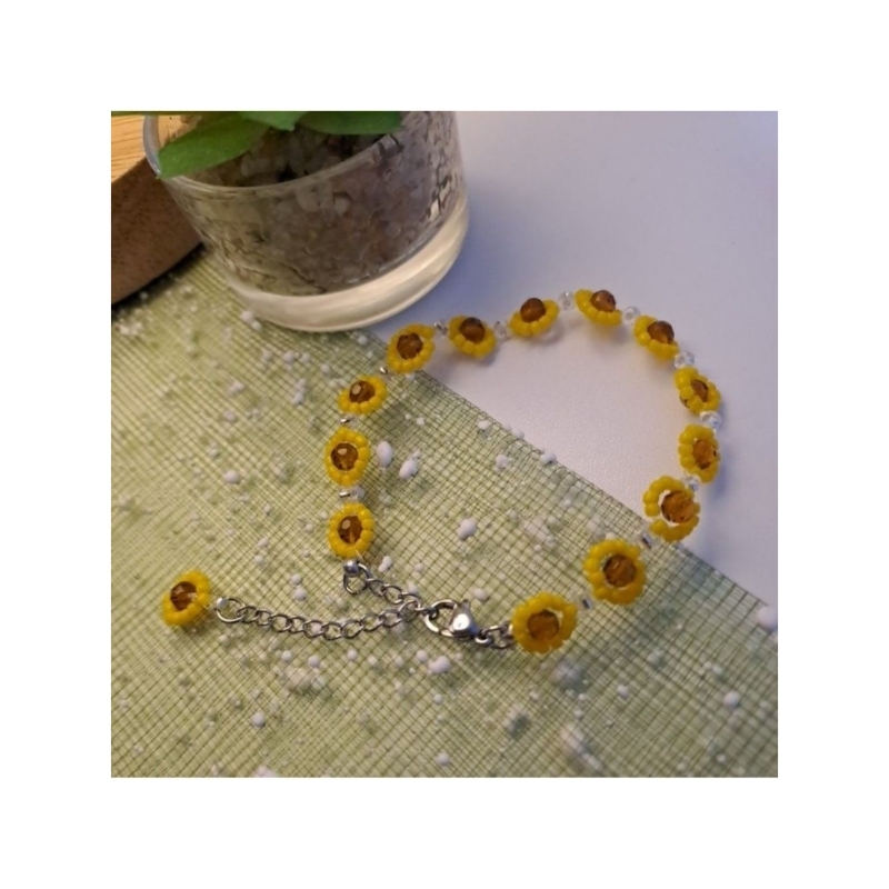 Gelang Manik Bunga Matahari (Stainless Steel) Anti Karat