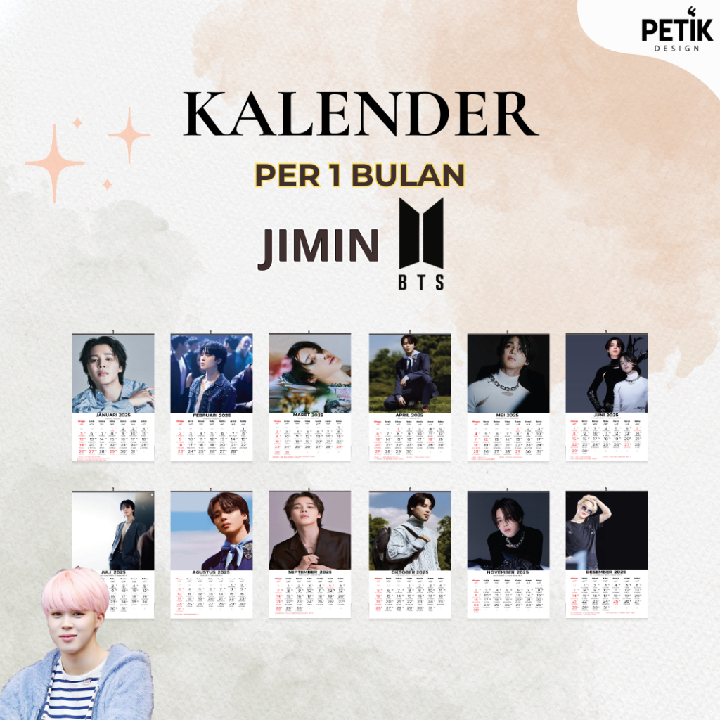 

Kalender Dinding Park Ji-min/Jimin BTS 2025 12 Lembar Klem