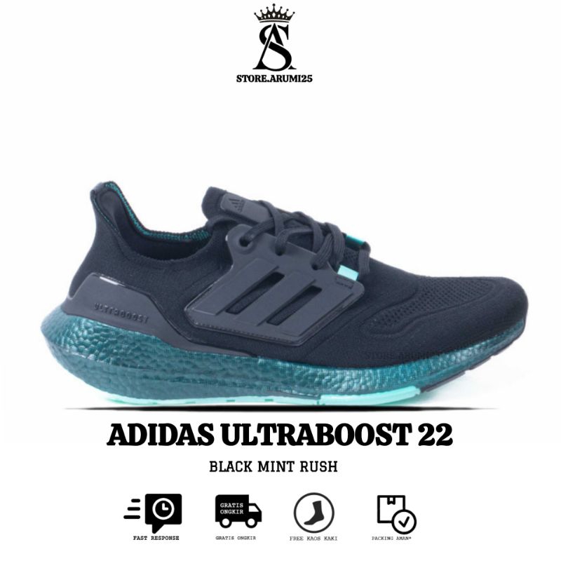 Sepatu Running Adidas Ultraboost 22 Black Mint Rush