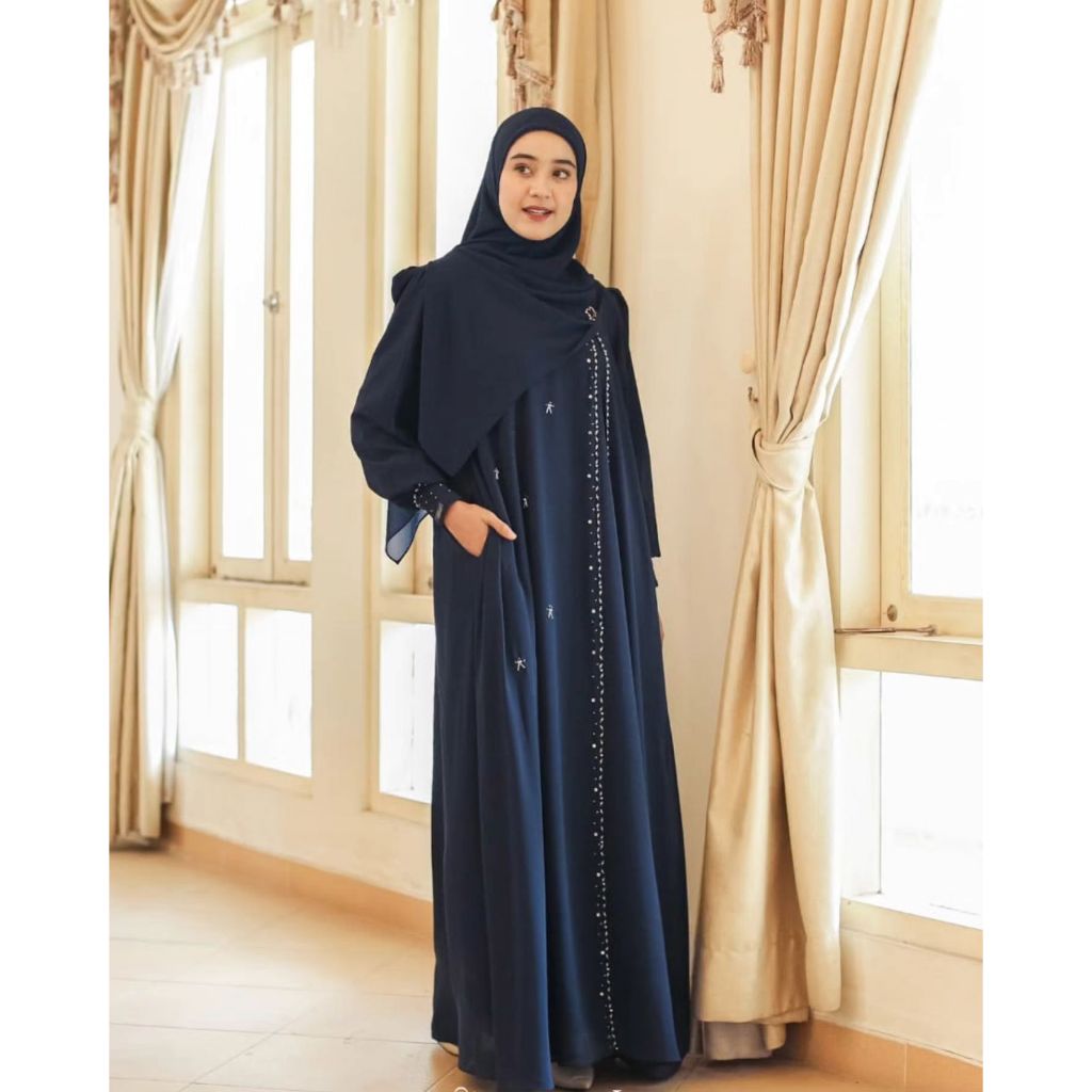 Terlaris Larose Dress Bahan Ceruty Babydoll Full Puring Mix Payet / Gamis Wanita Elegan Mewah Hitam 