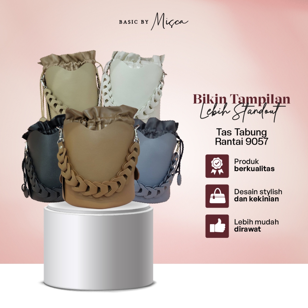 Tas Tabung Rantai 9057 - Tas Wanita Terbaru Shoulder Bag Tabung Model Serut Dengan Tali Rantai Bucke