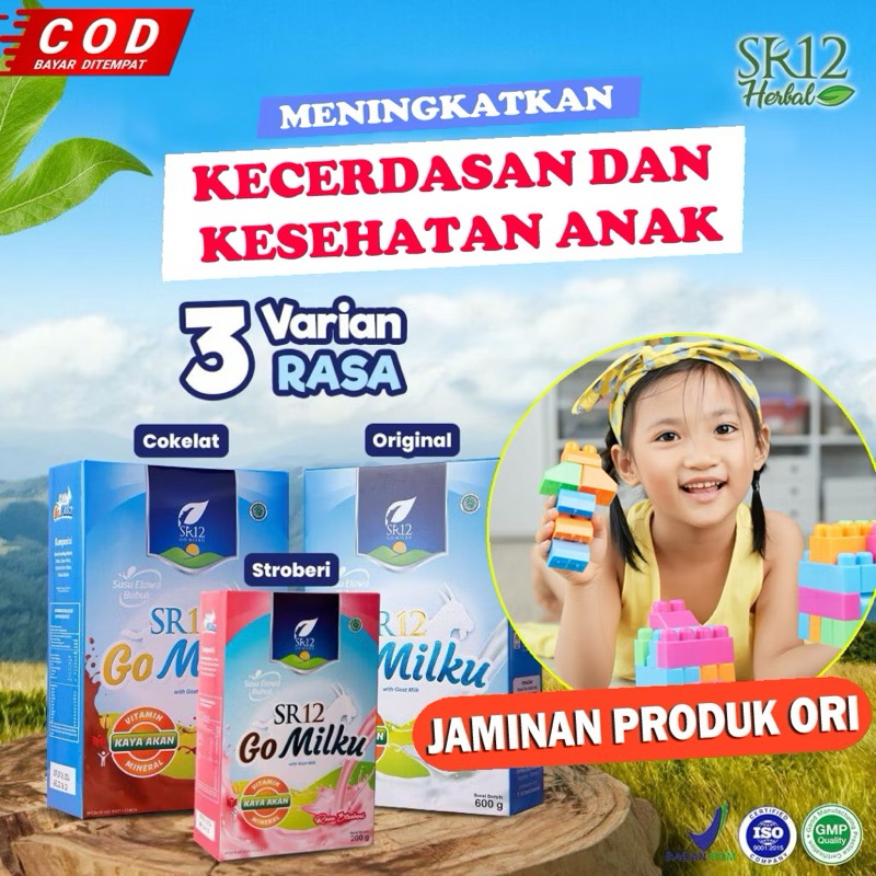 

SR12 Go Milku Original Susu Untuk Kecerdasan Otak Anak- Susu Kambing Etawa Tidak Amis Tanpa Gula- Gomilku SR12 Susu Tinggi Kalsium Untuk Pertumbuhan anak Tinggi- Suplemen Kesehatan Anak