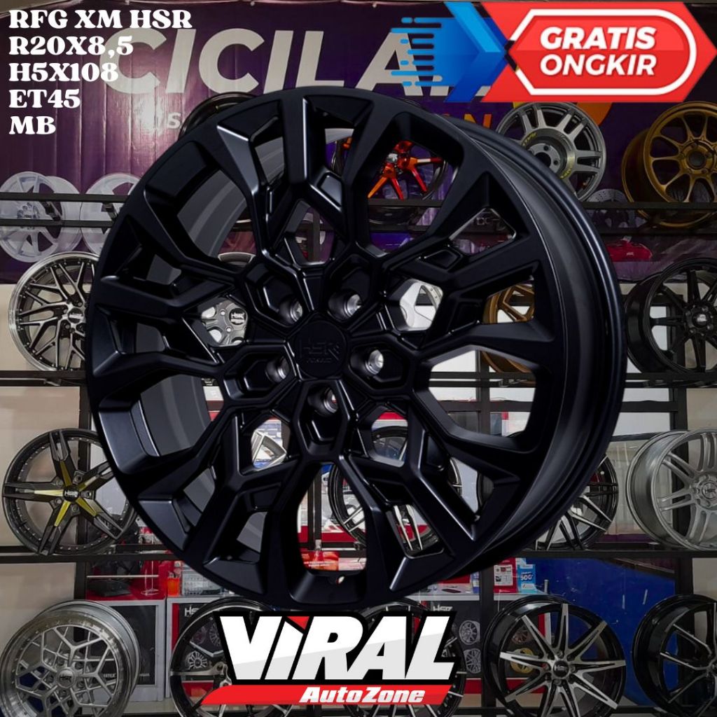 Velg Mobil Ring 20 HSR RFG XM R20 LEBAR 8,5 LOBANG 5 PCD 108 ET45 BLACK