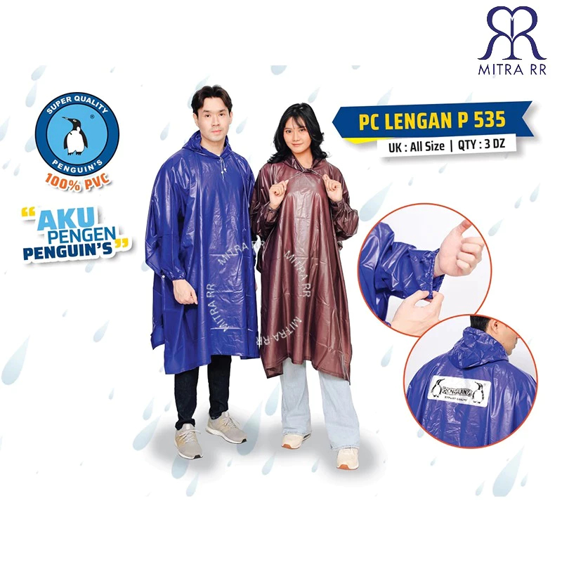 Jas Hujan Poncho Lengan Kelelawar Penguins Pinguin P-535