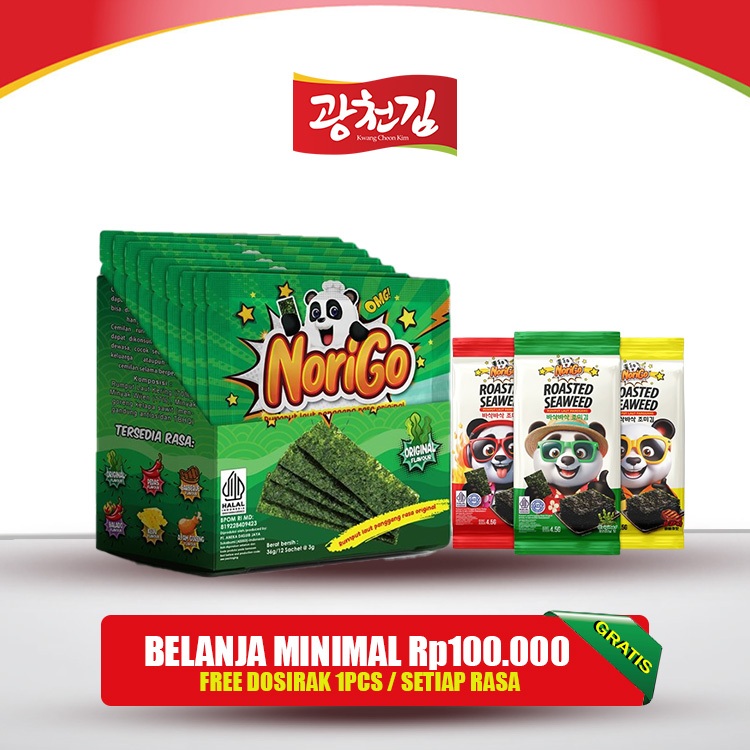 

(PROMO SPESIAL) Norigo 1 DUS FREE 10 PCS / Nori Sachet Seaweed Snack 3g Rumput Laut Halal