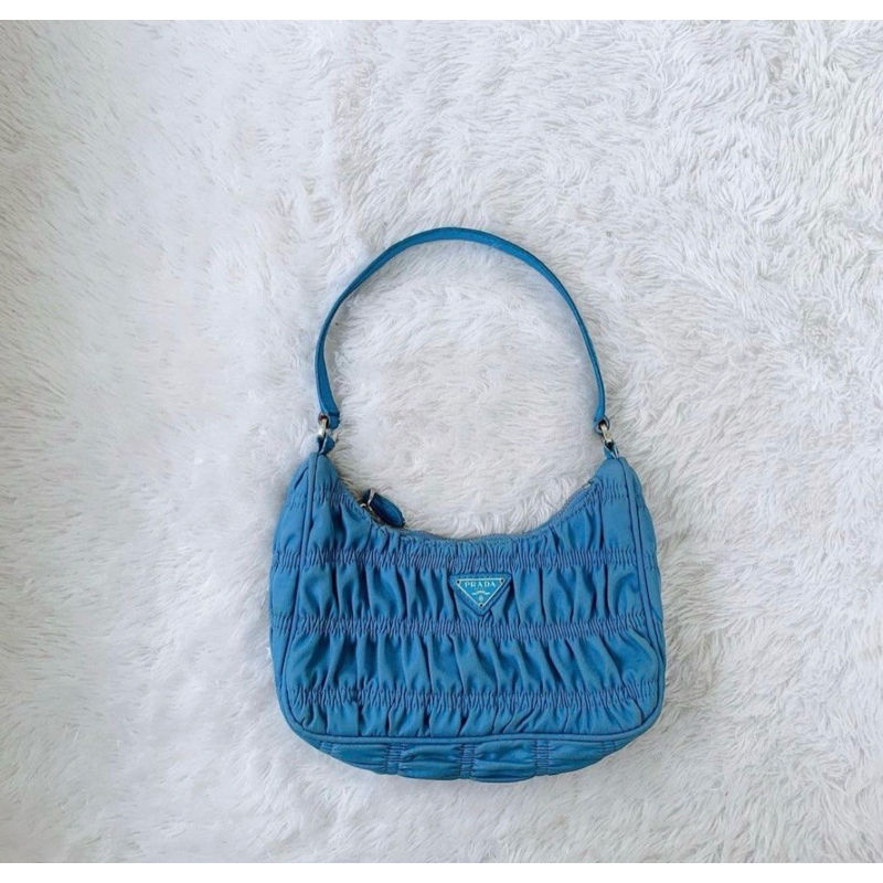 Prada - Ruched Hobo Bag in Blue Nylon