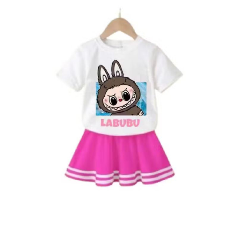 SETELAN ROK KAOS ANAK WANITA LABUBU/SETELAN ANAK VIRAL TERBARU