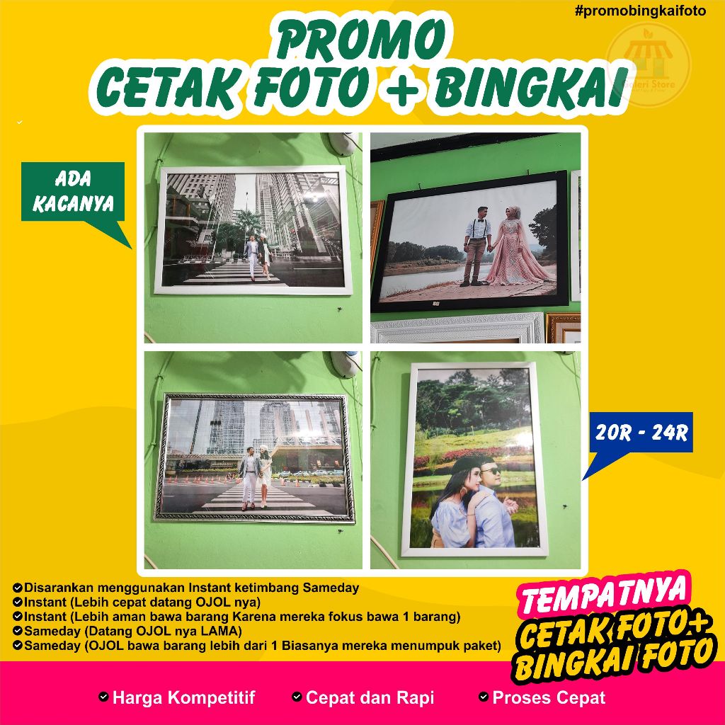 Gojek - Paket Cetak Foto Pembesaran + Bingkai Kaca I 40x50 I 40x60 I 50x70