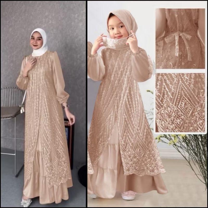 (NEW) ELINA DRESS - BAJU MAXY MAXI DRESS GAMIS BRUKAT BROKAT LAPIS FULL SATIN IBU ANAK WANITA DEWASA