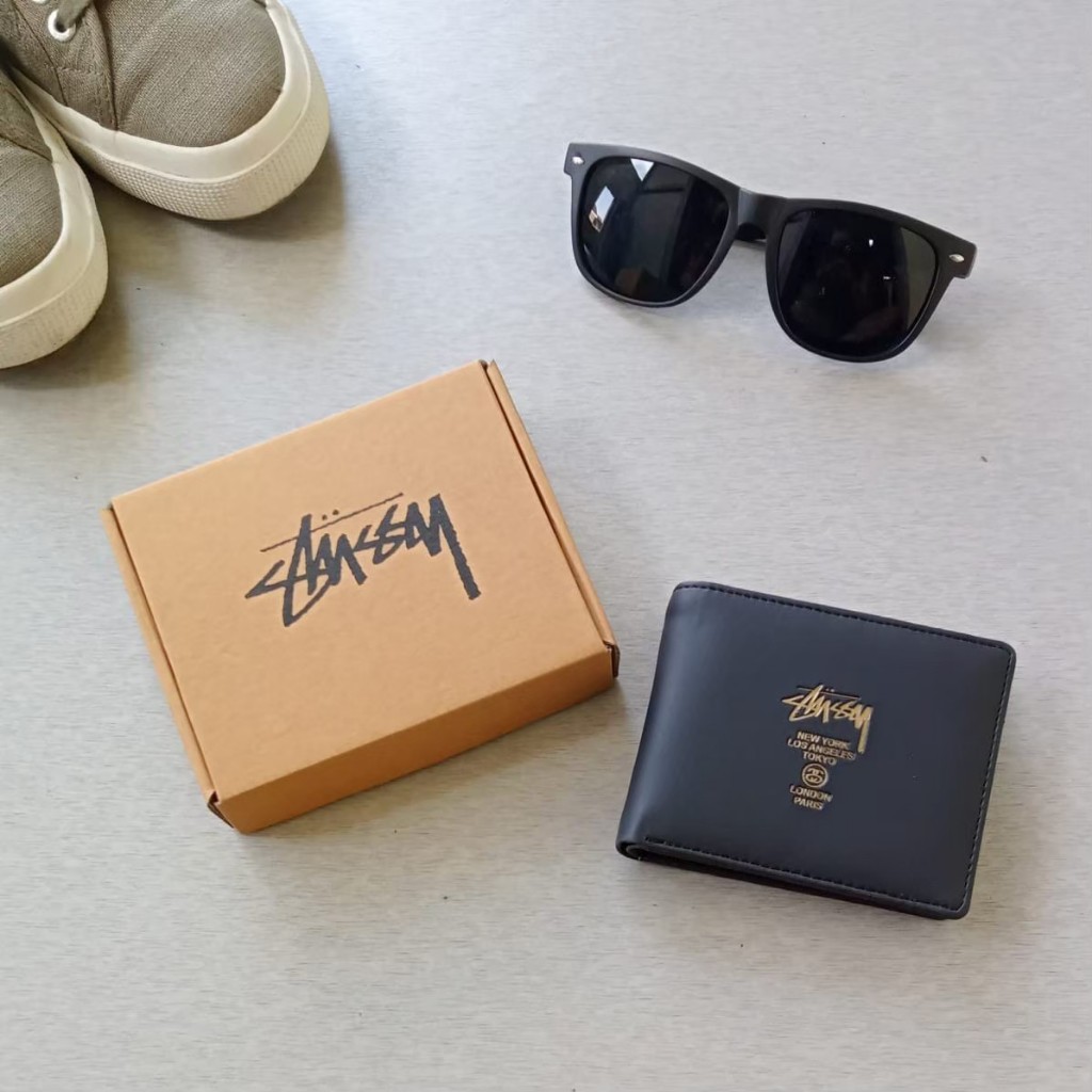 Dompet Kulit Stussy Hitam Gold - Wallet