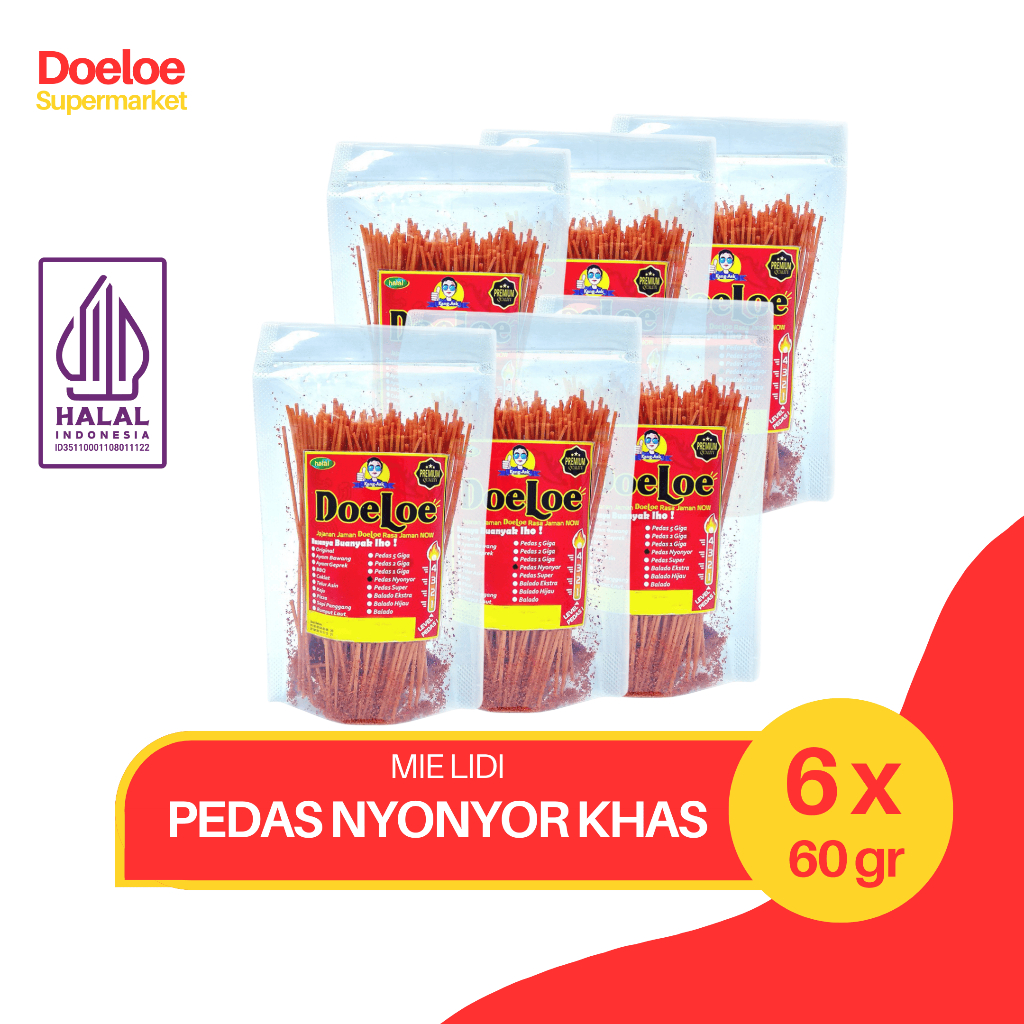 

(PAKET HEMAT 6PCS) Doeloe Mie Lidi Rasa Pedas Nyonyor Spesial Khas 60gr x 6 Pcs