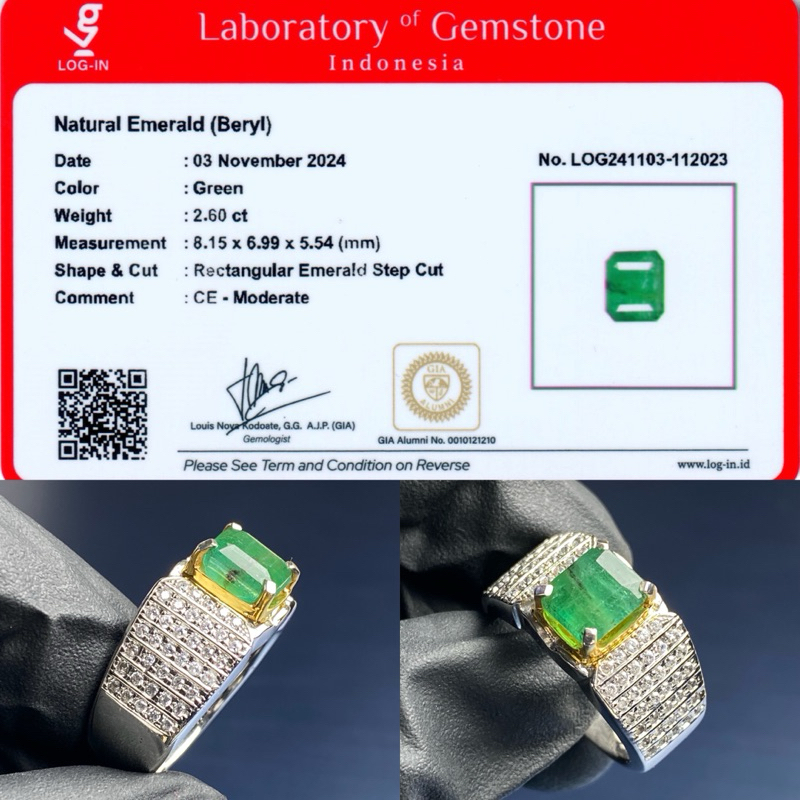 Size 9 / 20 - Natural Zamrud Emerald Beryl 2,60 ct Ring Perak 925 Tebal Semi Microsetting Memo LOGIN