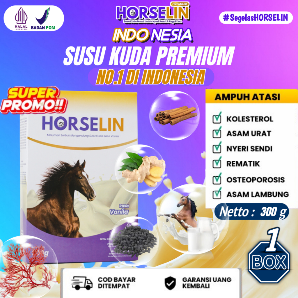 

Horselin Susu Kuda Premium 300gr Sumbawa Asli Original Atasi Nyeri Sendi Pegal Linu Rematik 1 BOX