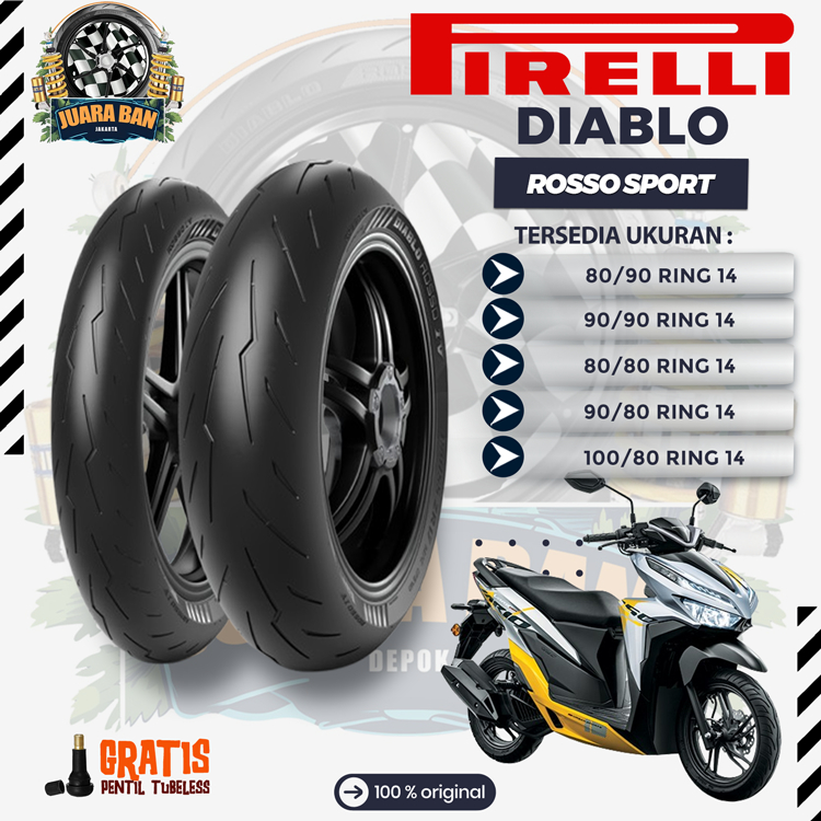 Ban Motor Matic PIRELLI DIABLO ROSSO SPORT Ring 14 Beat, Vario Mio Yamaha Lexi