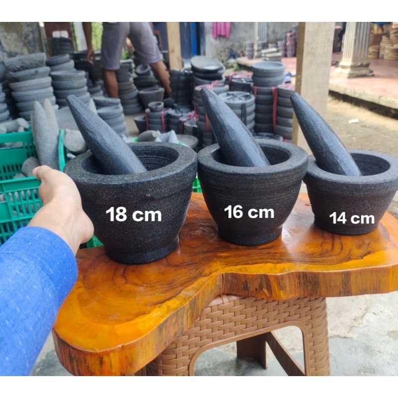 lumpang batu asli 16cm free halu