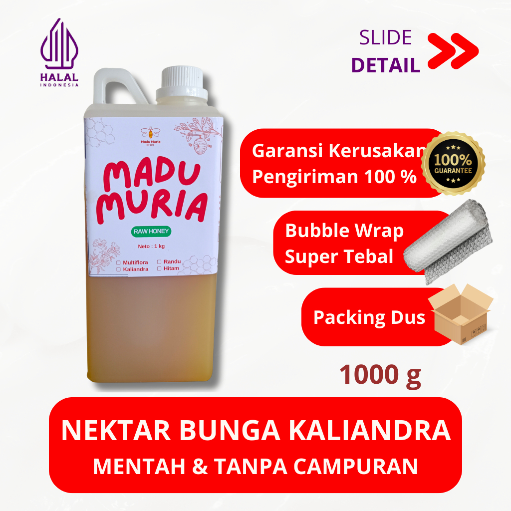 

Madu Murni Asli Madu Muria Nektar Kaliandra 1 kg Grade A 100% Alami Pure Natural Raw Honey