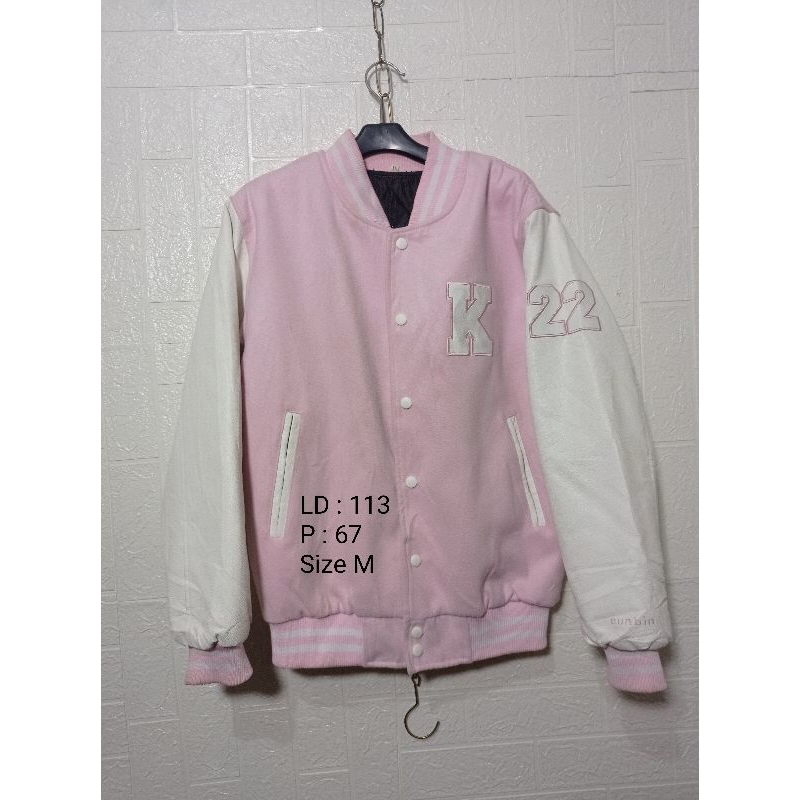 Jaket Baseball Varsity Pink