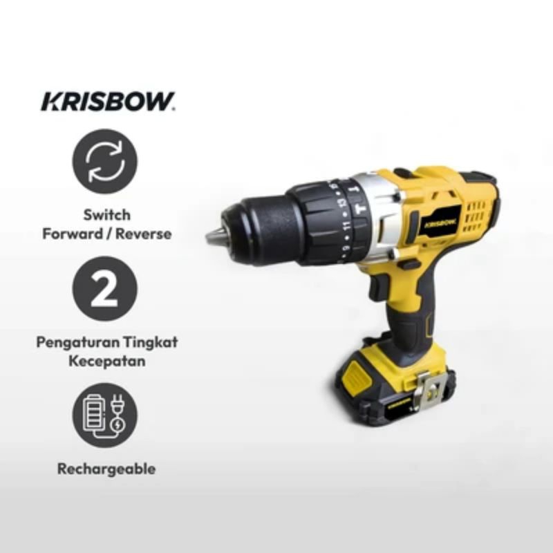 Krisbow Bor Cordless Impact 13 Mm 18v Ircid182 dengan 2 baterai original