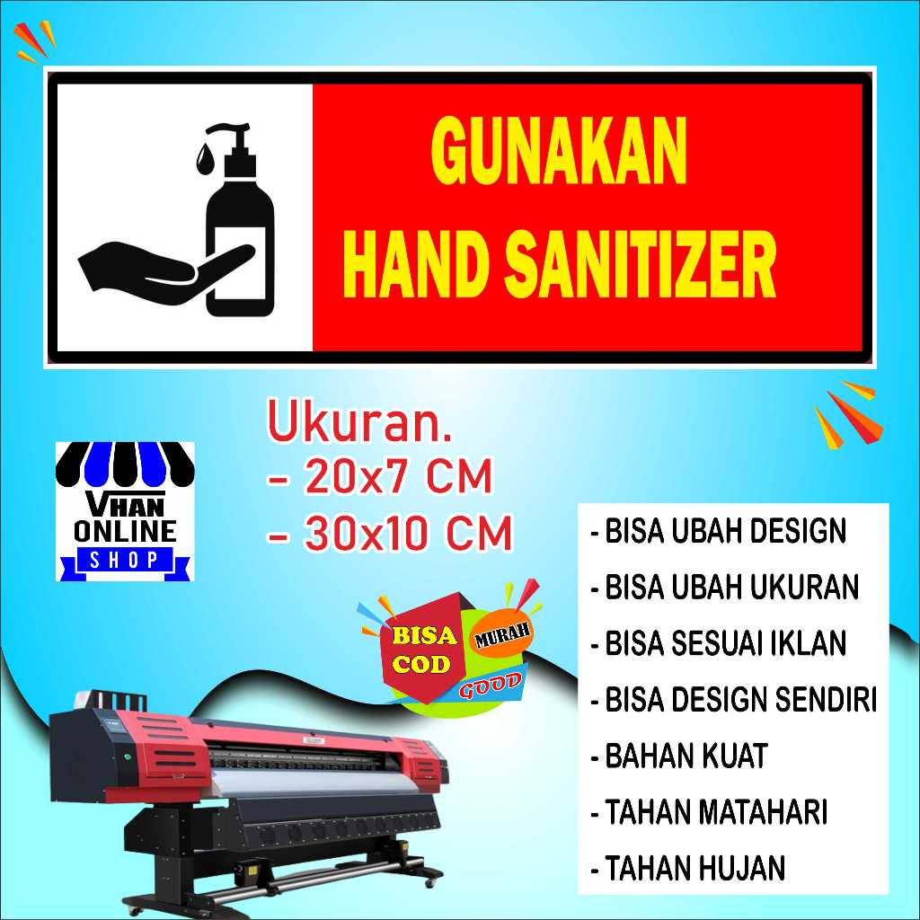 

Cetak Stiker Tulisan Gunakan Hand Sanitizer Bahan Glosy Merah