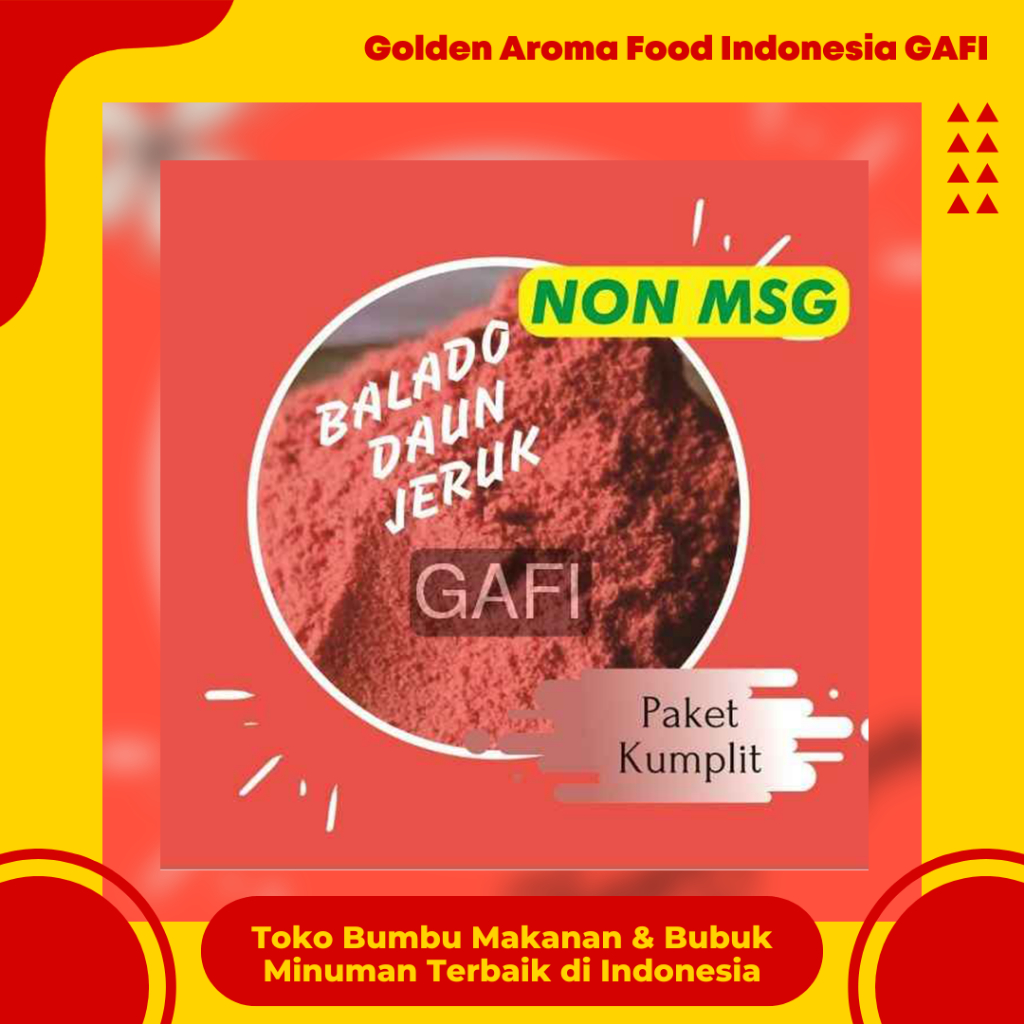 

GAFI Food Bumbu Tabur Rasa Balado Daun Jeruk NON MSG 1 kg Lezat Gurih Nikmat Halal, Balado Flavor of Lime Leaves Flavor NON MSG Seasoning Powder 1Kg