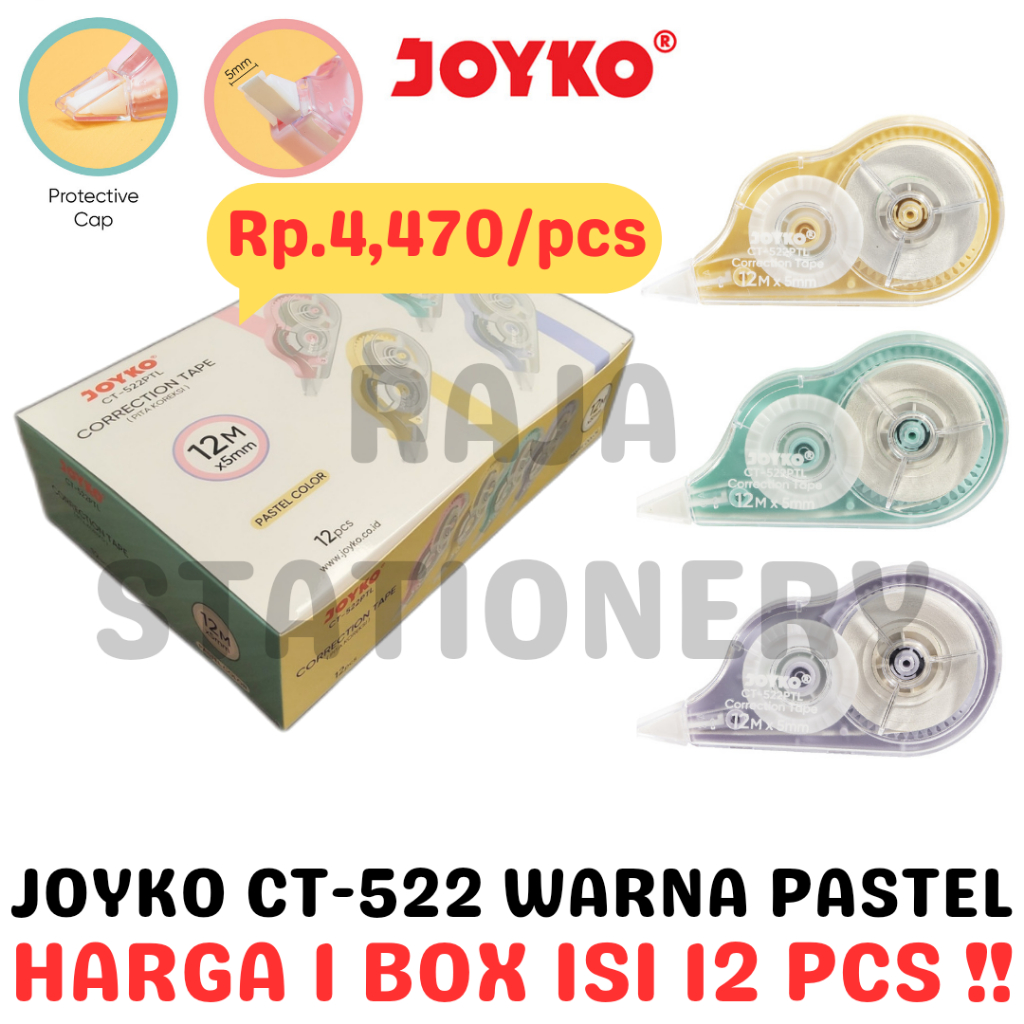 

JOYKO CORRECTION TAPE 12m TIPEX KERTAS JOYKO CT-522 PASTEL 1 BOX LUSIN CT-522PTL [12PCS]