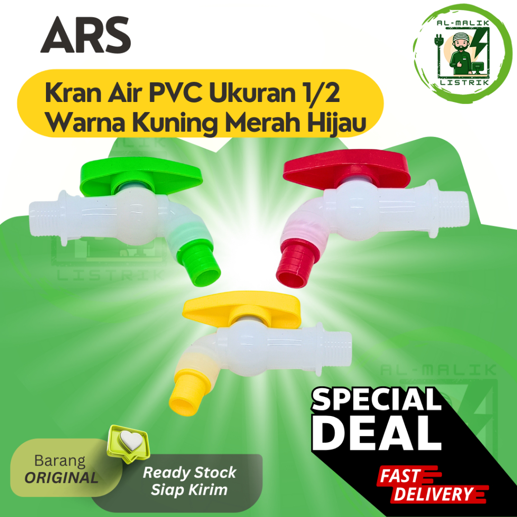 Kran Air PVC Ukuran 1/2  Inch ARS Kuning Merah Hijau Kran Tembok taman 1/2 Inch 3/4 Inch ARS