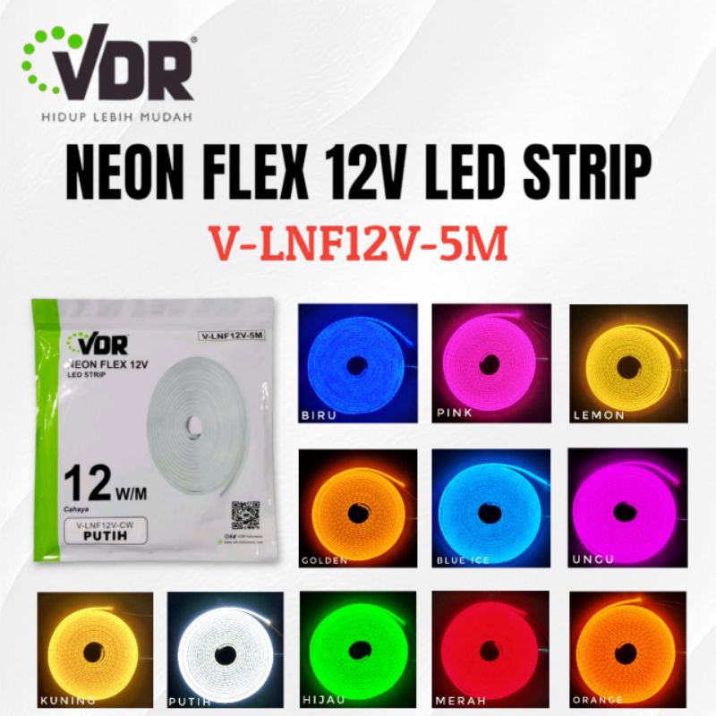 VDR Lampu Neon Flex LED Strip 5M 12VOLT Hias Plafon / Dekorasi Selang