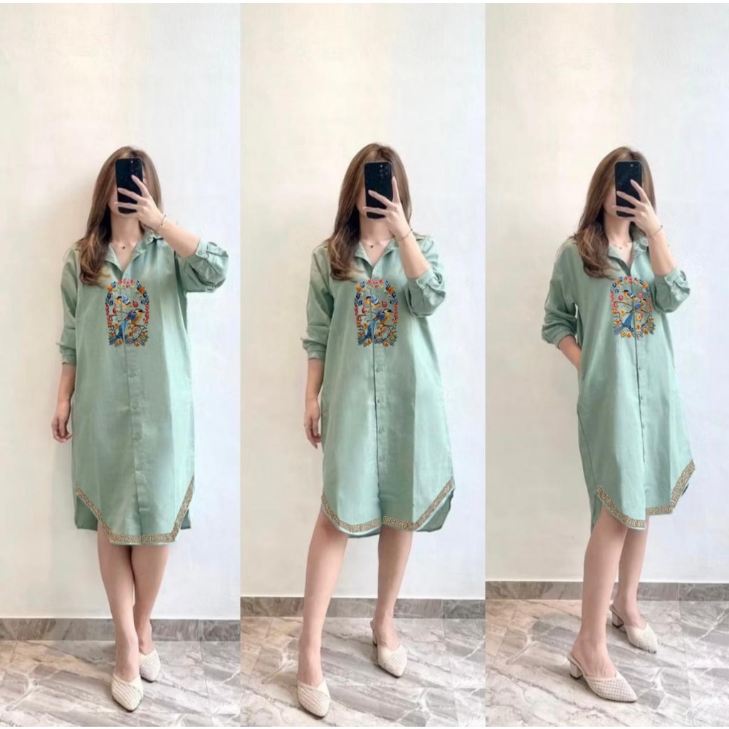 Dress Tunik Kemeja Wanita Cheongsam Bird / Qibao Atasan Dress Wanita Burung Imlek