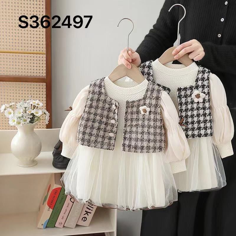 Dress anak cewek lucu 1tahun - 4tahun baju anak perempuan ala korea vest hitam coklat tweed baju tut