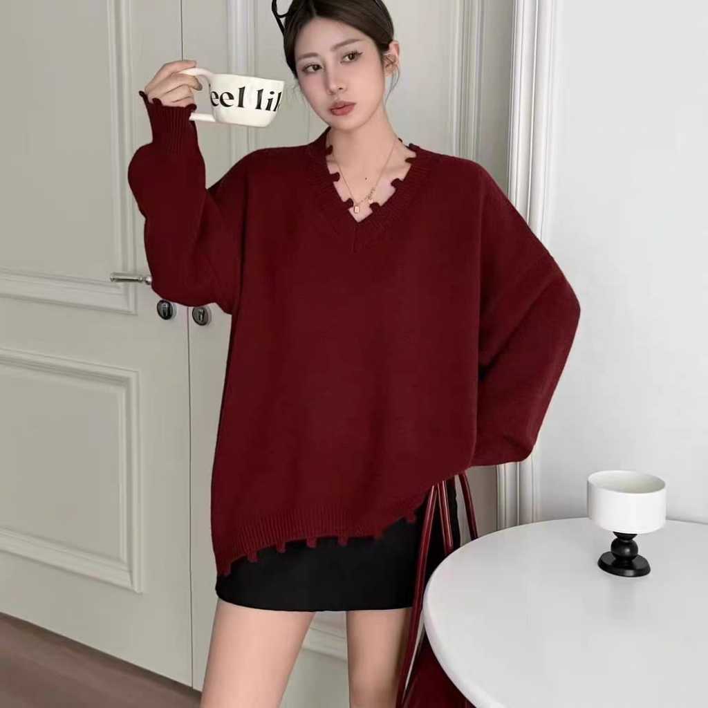 Araso / Top / Atasan / Rajut / Sweater / Jumbo / Big Size / Lengan Panjang / Tangan Panjang