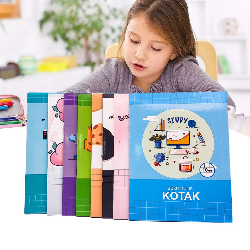 

[10mm Kotak] Buku Tulis Anak 38 Lembar Buku Catatan Perlengkapan Buku Tulis Grid Lucu Aesthetic Perlengkapan Sekolah Notebook 4/8PCS