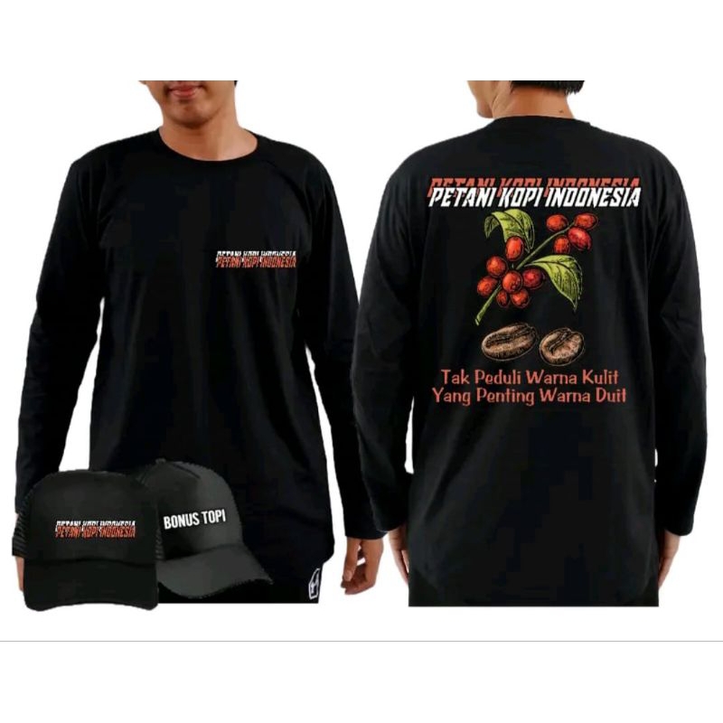 KAOS LENGAN PANJANG PETANI KOPI KOPI BONUS TOPI