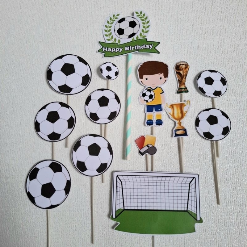 Cake Topper Karakter Sepak Bola/Hiasan Kue Ulang Tahun/Topper Cake Happy Birthday/Tusukan kue/Custom