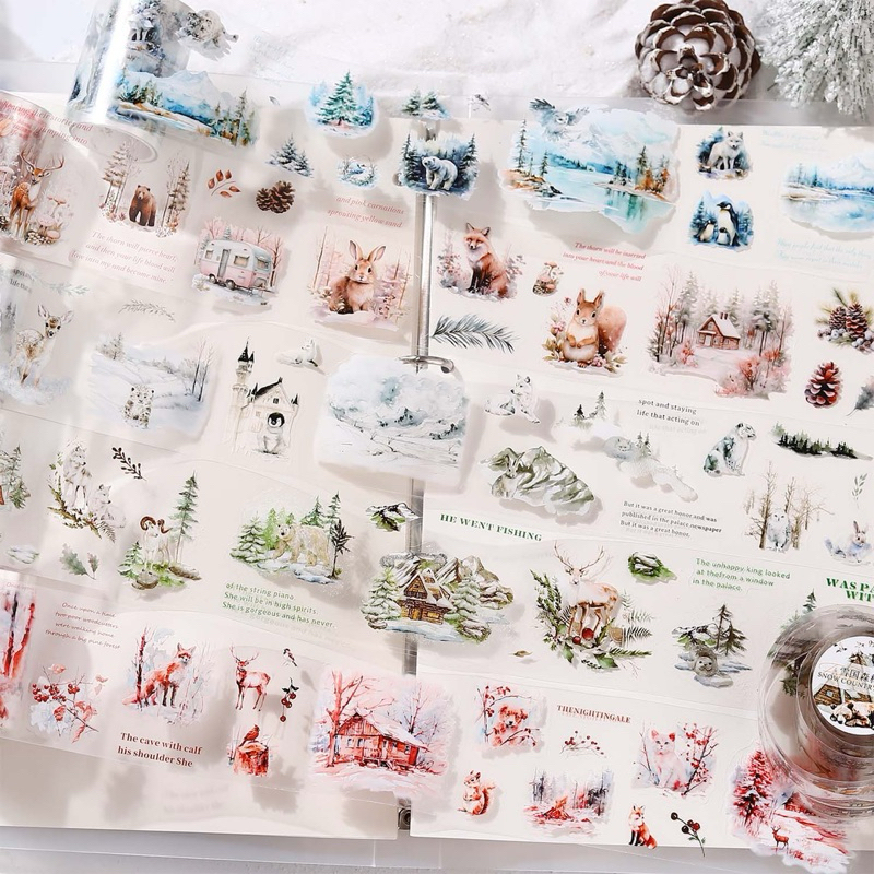 

(4C) washi tape selotip transparan kiss cut binatang salju hutan es snow winter autumn forest animal