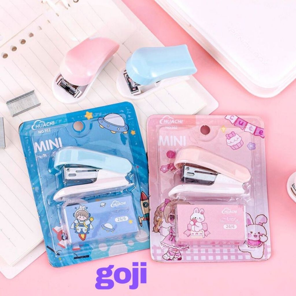 

GOJI Stapler Portable Mini Staples Set Free Isi Refill Warna Soft Pastel Lucu Aesthetic Estetik