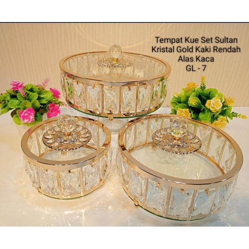 Tempat kue sultan /Wadah permen kaca kristal dengan tutup kaca