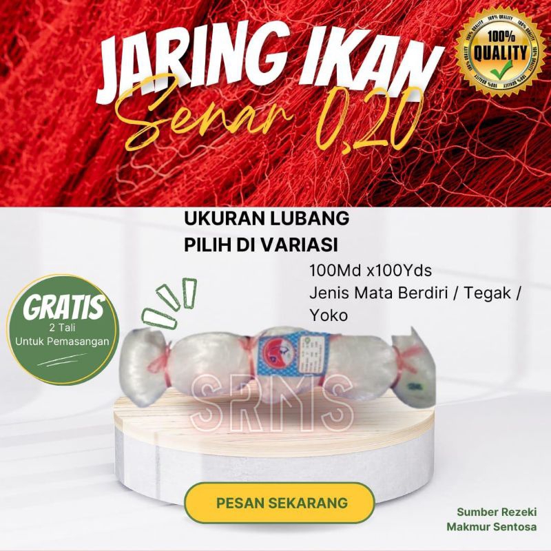 JARING IKAN SENAR 0.20 70MD X 80YDS ( MATA TEGAK / YOKO ) / JARING IKAN SENAR 0,20