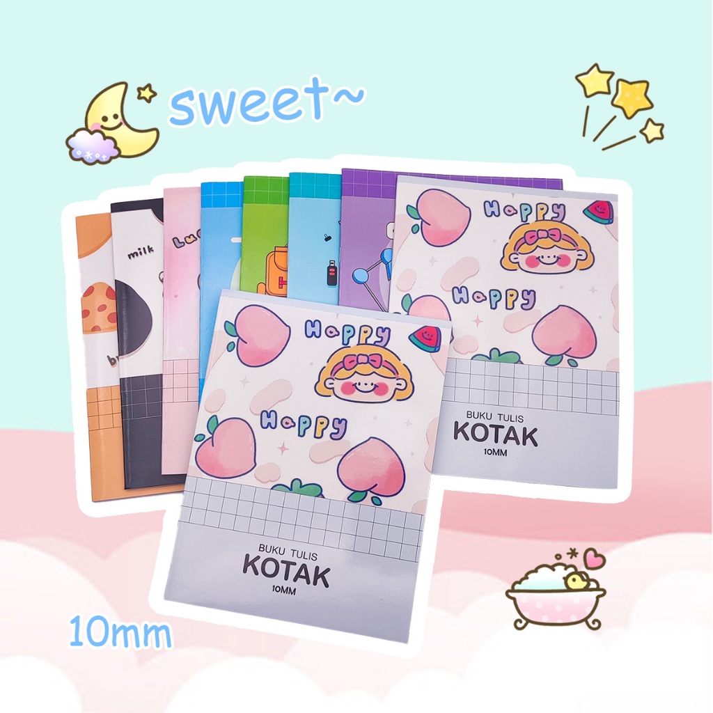 

4/8PCS 10mm Grid Notebook 38 Lembar Buku Tulis Sekolah Lucu Note Book Aesthetic Motif Kartun Grid Kecil Buku Tulis