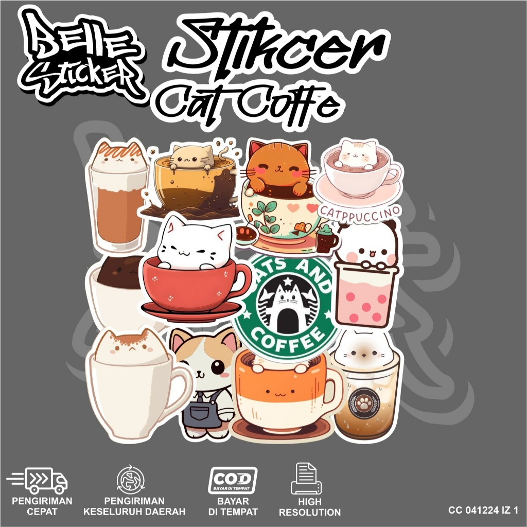 

Stiker Cat Coffe Waterproof Sticker Lucu Aesthetic Hiasan Laptop Tumbler Case Hp Stiker Laptop