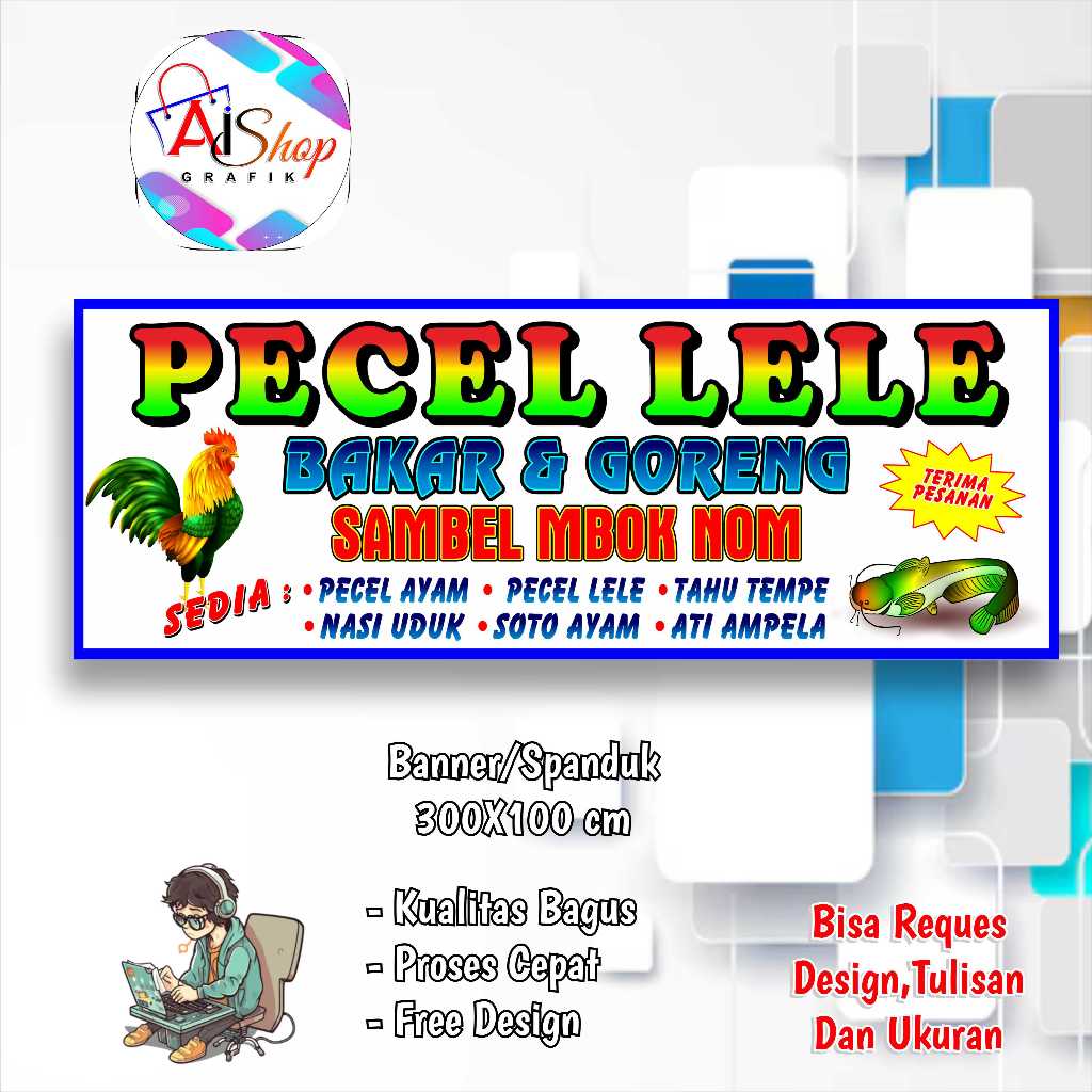 Spanduk Banner Pecel lele Seafood custom model h