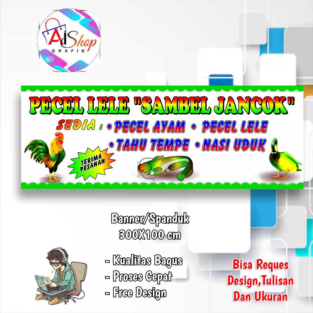 Spanduk Banner Pecel lele Seafood custom model i