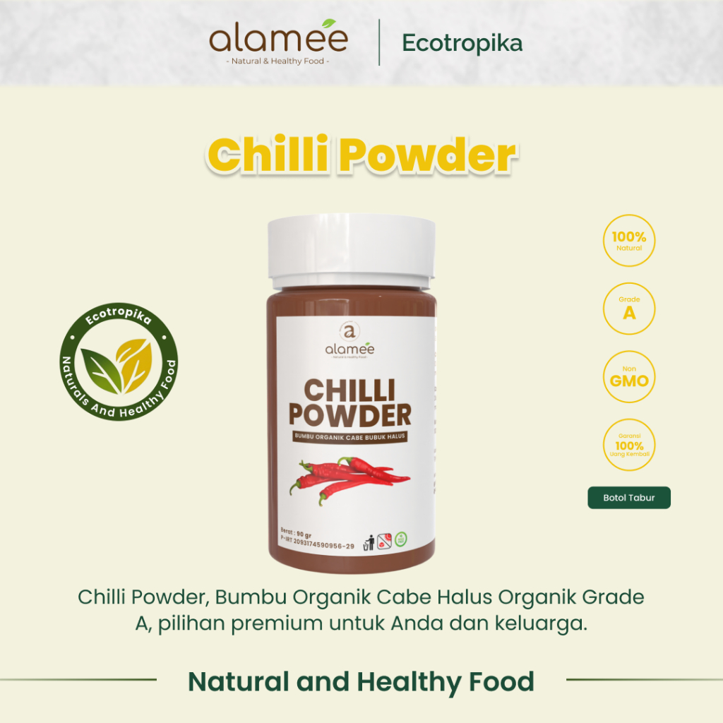 

Cabe Bubuk Halus Chilli Powder Cabai Murni Asli Tanpa Campuran Bumbu Dapur Organik Tabur 90gram