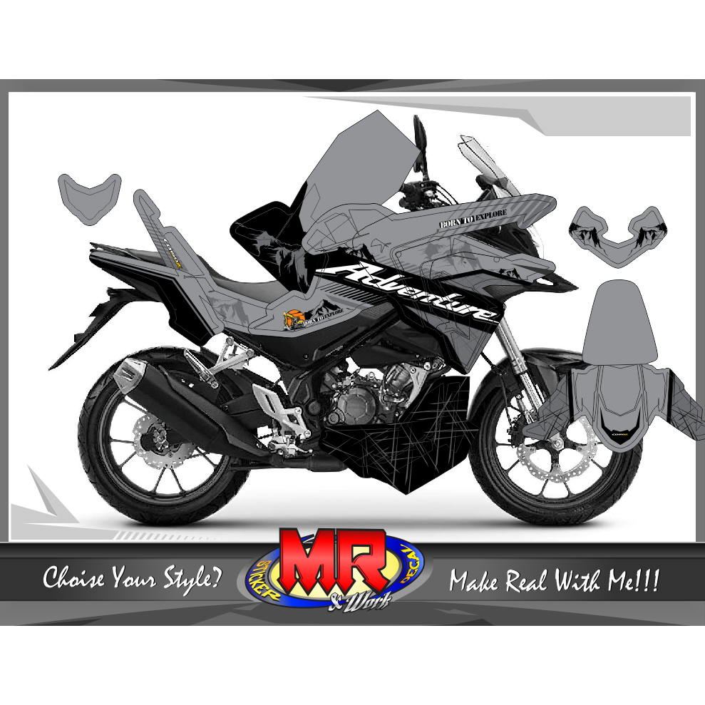 Stiker Decal Premium untuk motor CB 150X  fullbody Tema Adventure Born to ride warna Abu Keren